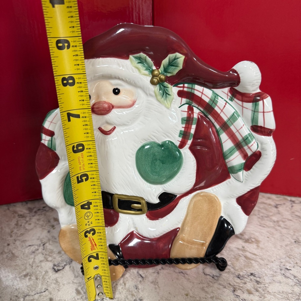 Fitz and Floyd Plaid Christmas Santa Claus Canape Plate Handcrafted China‎ - Picture 4 of 7